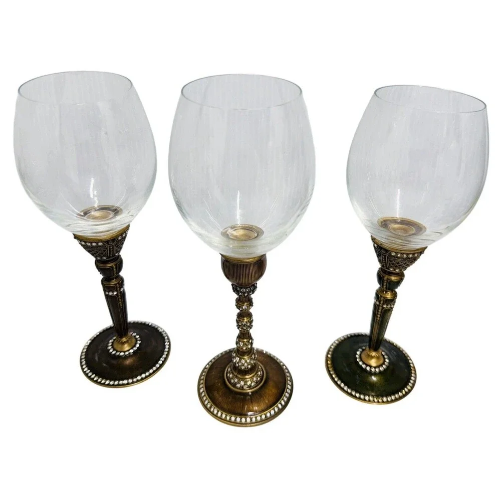 Edgar Berebi Limited Edition Jeweled Wine Goblets Set of 3 Crystal Enamel